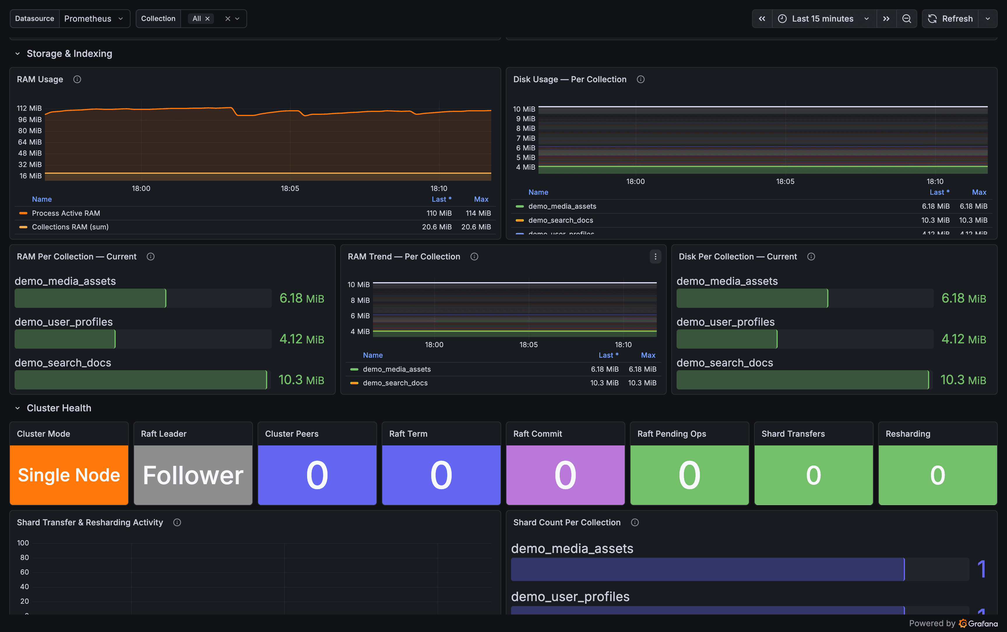 Cluster — Raft leader status, pending operations, shard transfer tracking