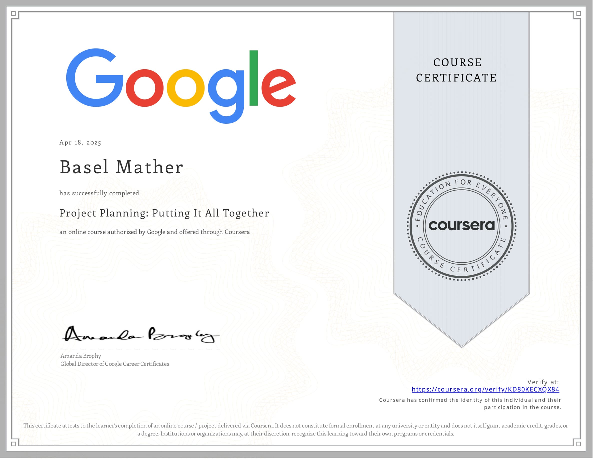 Google Project Management Professional Certificate